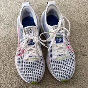 Nike White Blue Pink React Run Flyknit Sneakers